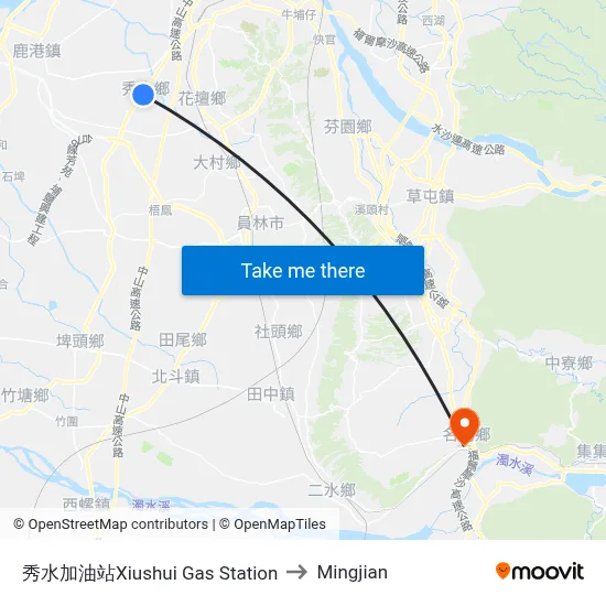 秀水加油站Xiushui Gas Station to Mingjian map