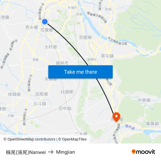 楠尾(湳尾)Nanwei to Mingjian map