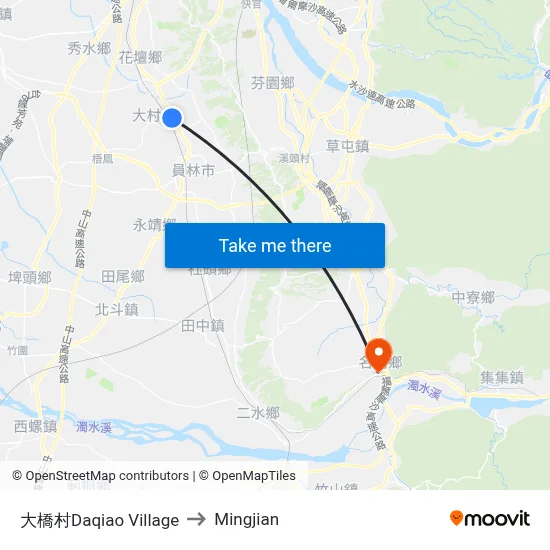 大橋村Daqiao Village to Mingjian map