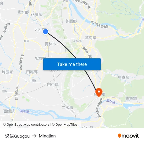 過溝Guogou to Mingjian map