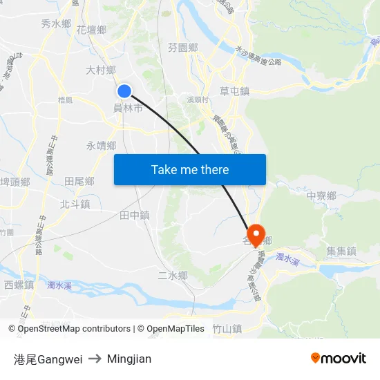 港尾Gangwei to Mingjian map