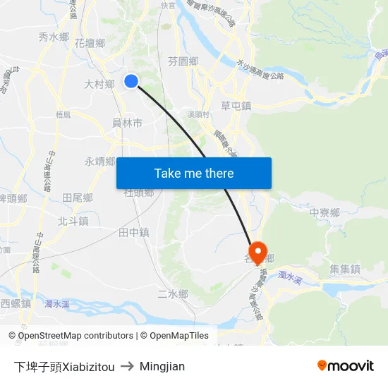 下埤子頭Xiabizitou to Mingjian map