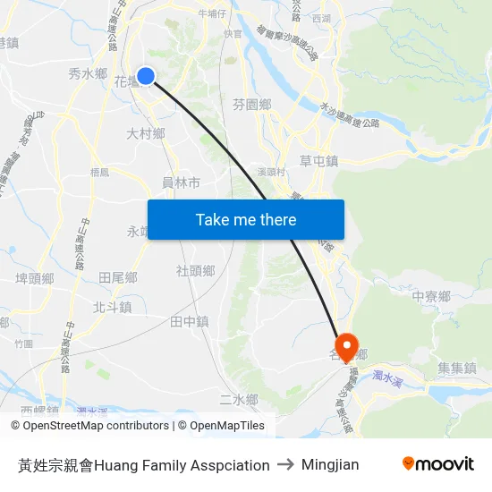 黃姓宗親會Huang Family Asspciation to Mingjian map