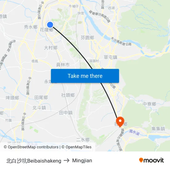 Beibaishakeng to Mingjian map