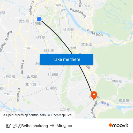 北白沙坑Beibaishakeng to Mingjian map