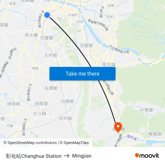 Changhua Station to Mingjian map