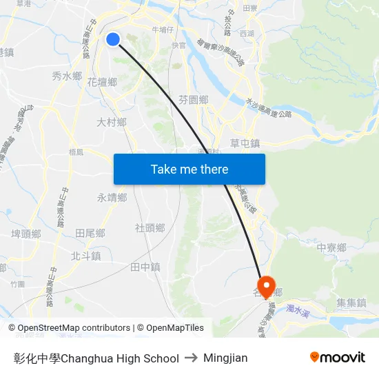 彰化中學Changhua High School to Mingjian map