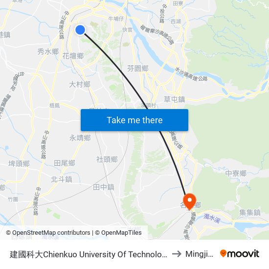 建國科大Chienkuo University Of Technology to Mingjian map