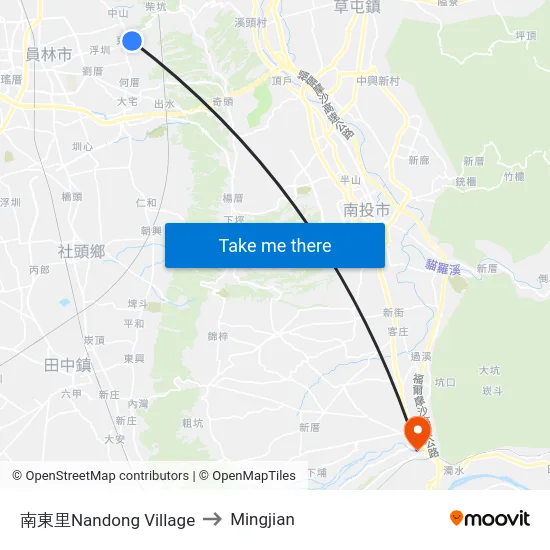 Nandong Village to Mingjian map