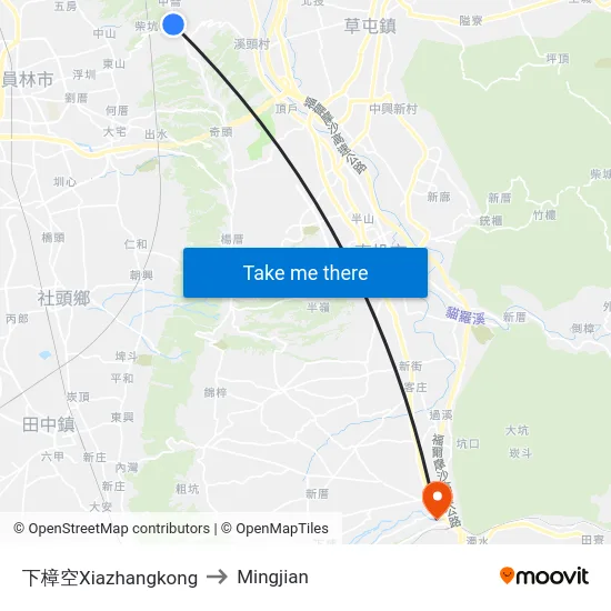 Xiazhangkong to Mingjian map
