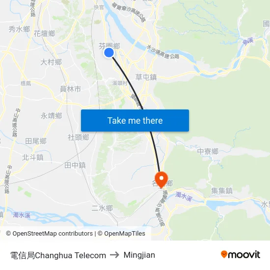 Changhua Telecom to Mingjian map