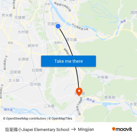 茄荖國小Jiapei Elementary School to Mingjian map