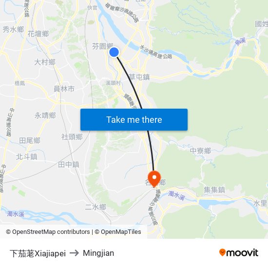 下茄荖Xiajiapei to Mingjian map