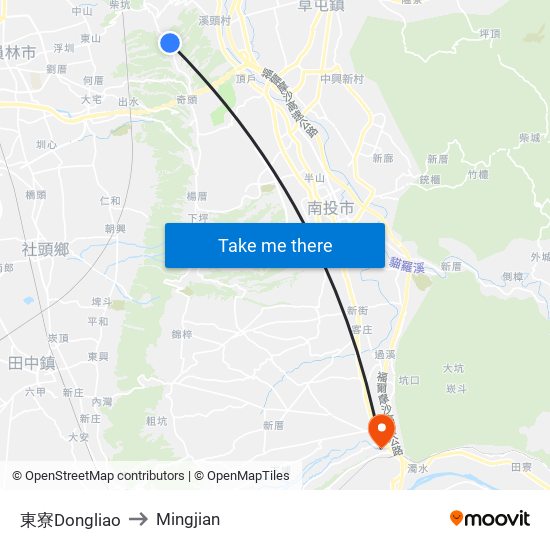 東寮Dongliao to Mingjian map