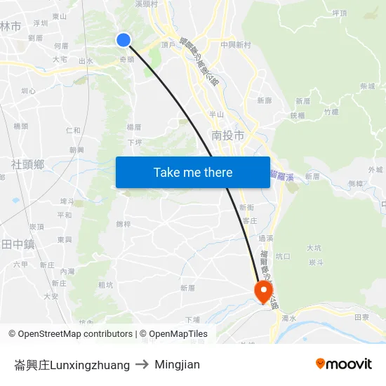 Lunxingzhuang to Mingjian map