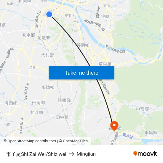 Shiziwei to Mingjian map