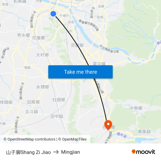 山子腳Shang Zi Jiao to Mingjian map