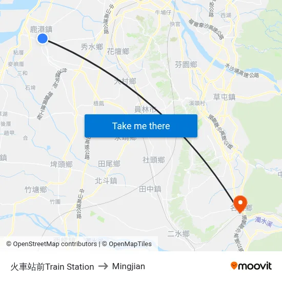 Train Station to Mingjian map
