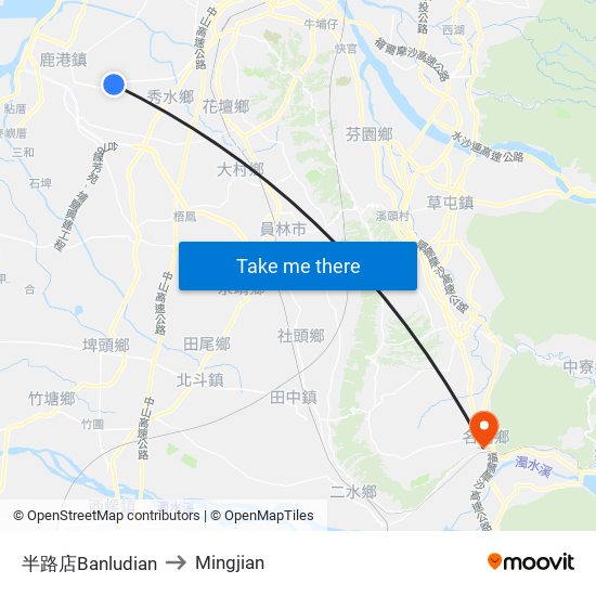 半路店Banludian to Mingjian map