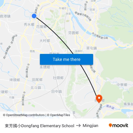 東芳國小Dongfang Elementary School to Mingjian map