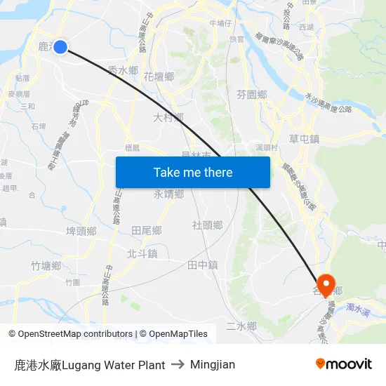Lugang Water Plant to Mingjian map