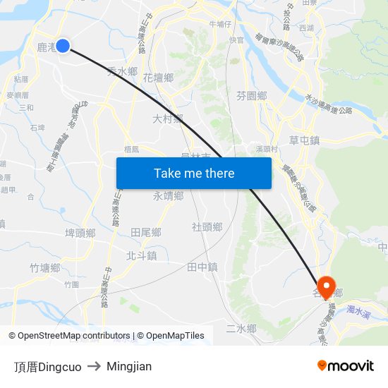 頂厝Dingcuo to Mingjian map