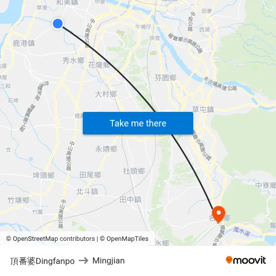 Dingfanpo to Mingjian map