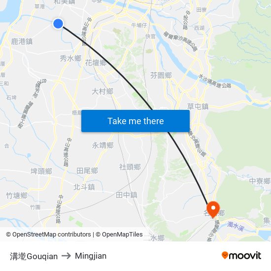 溝墘Gouqian to Mingjian map