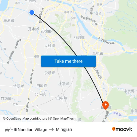 南佃里Nandian Village to Mingjian map