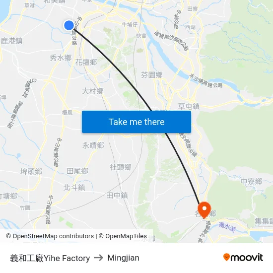 Yihe Factory to Mingjian map