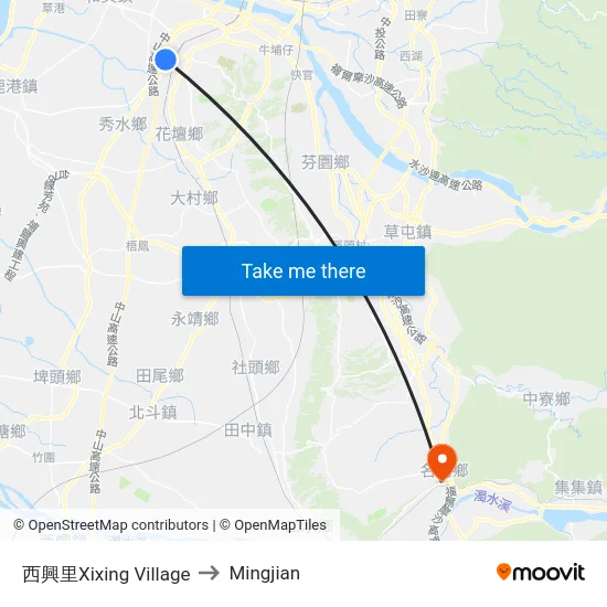 Xixing Village to Mingjian map
