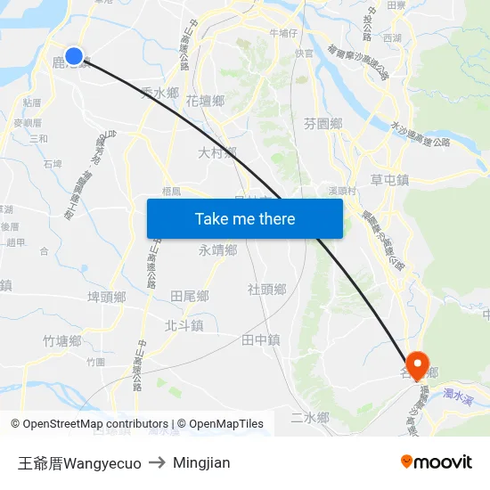 Wangyecuo to Mingjian map