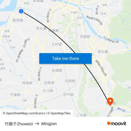 Zhuweizi to Mingjian map