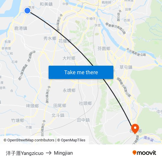 洋子厝Yangzicuo to Mingjian map