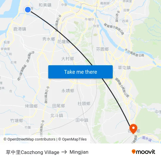 Caozhong Village to Mingjian map