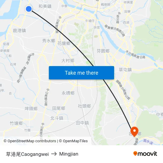 Caogangwei to Mingjian map