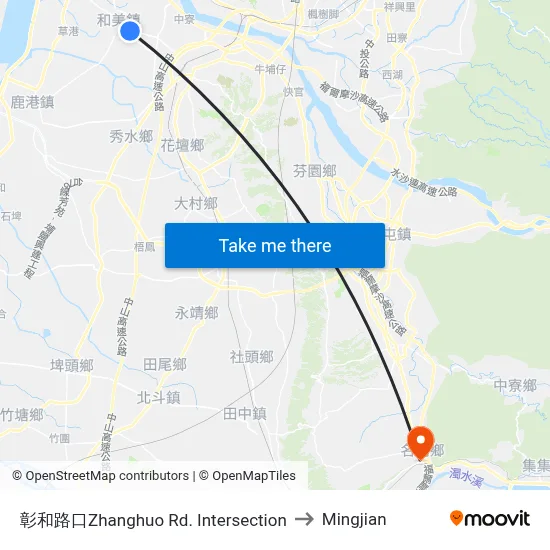 Zhanghuo Road Intersection to Mingjian map