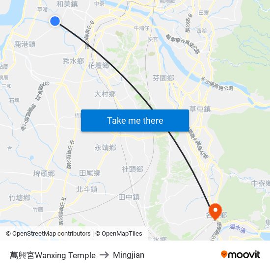 萬興宮Wanxing Temple to Mingjian map