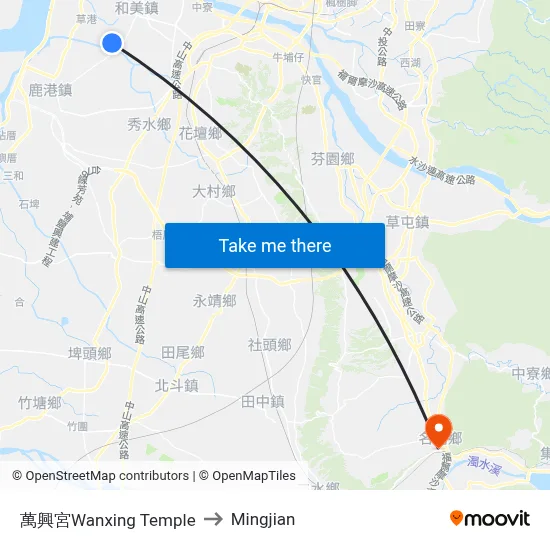 萬興宮Wanxing Temple to Mingjian map
