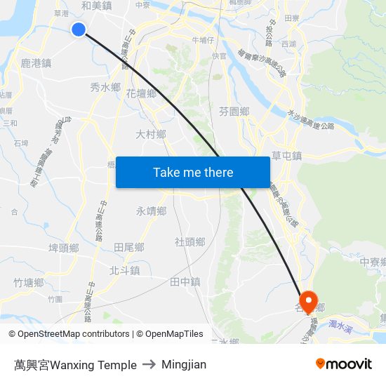 萬興宮Wanxing Temple to Mingjian map