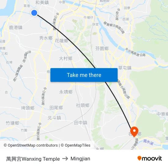 Wanxing Temple to Mingjian map