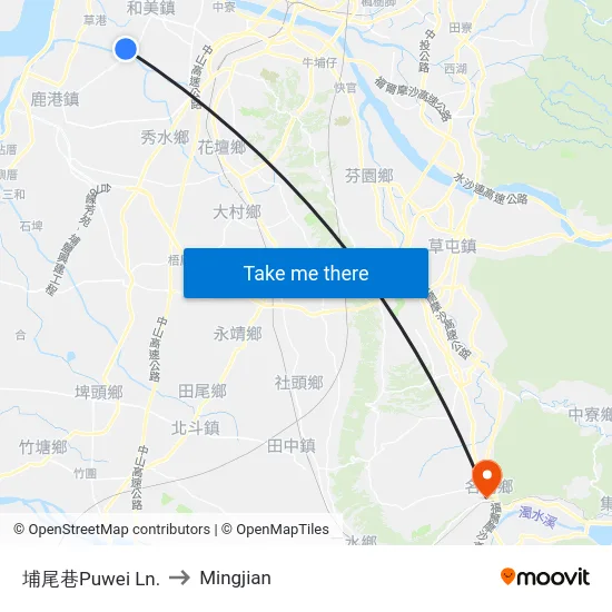 埔尾巷Puwei Ln. to Mingjian map