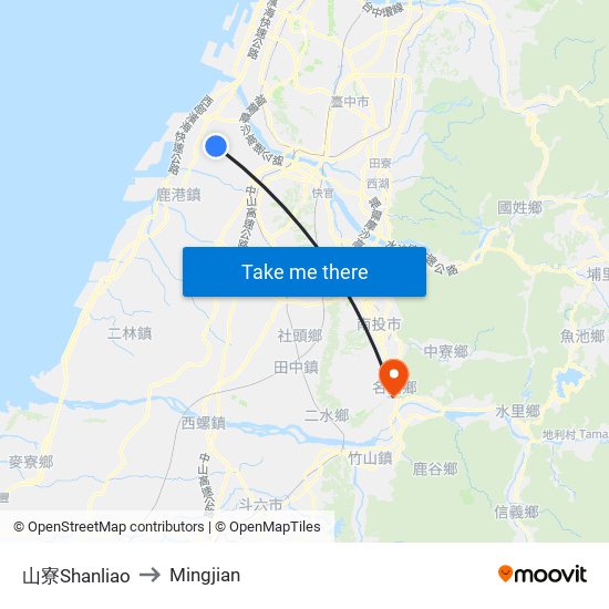 山寮Shanliao to Mingjian map