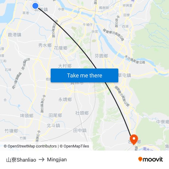 山寮Shanliao to Mingjian map