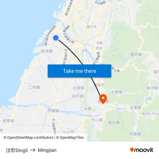 頂犁Dingli to Mingjian map