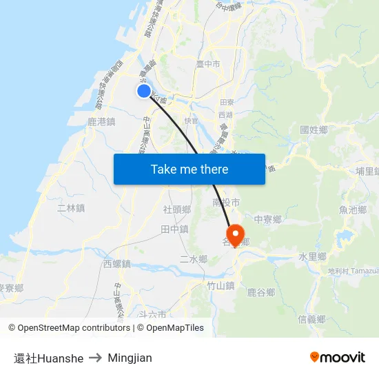 Huanshe to Mingjian map