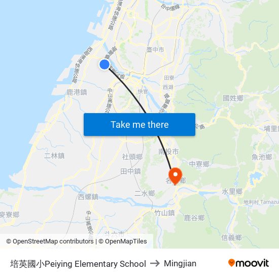 培英國小Peiying Elementary School to Mingjian map