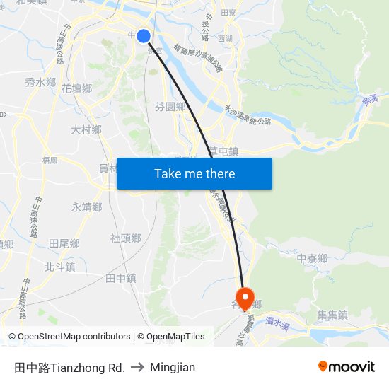 田中路Tianzhong Rd. to Mingjian map