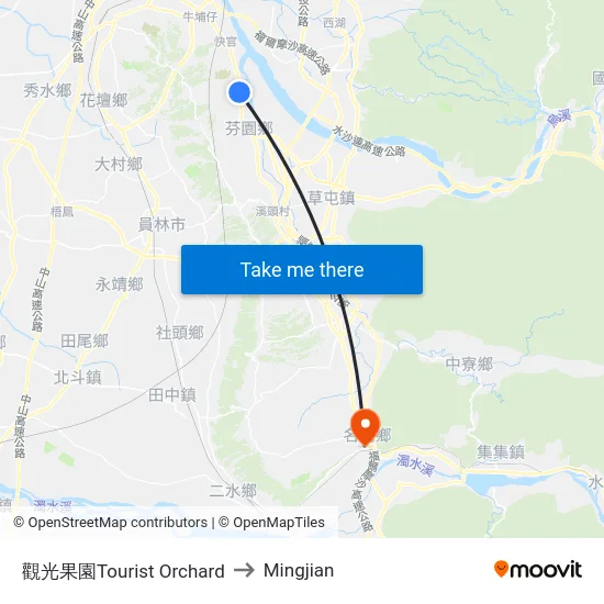 Tourist Orchard to Mingjian map