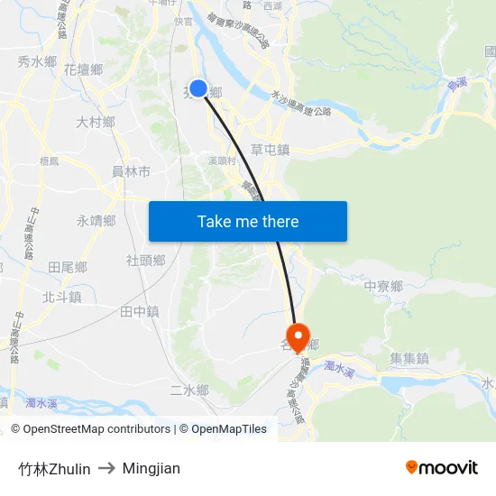 Zhulin to Mingjian map